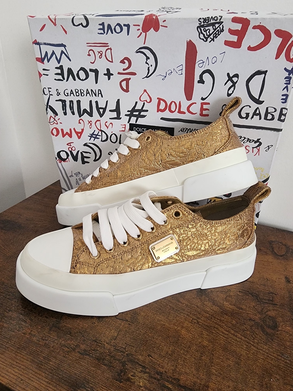 Dolce & Gabbana Women’s Gold Platform Sneakers Size 37